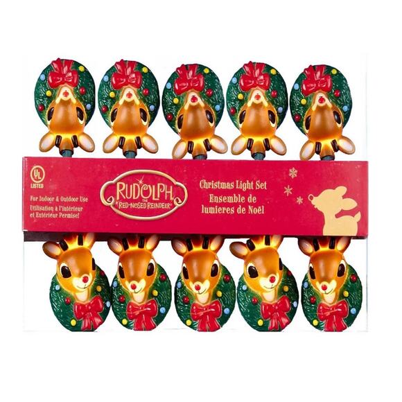 Kurt Adler 10-Light Rudolph The Red Nose Reindeer Light Set Christmas NEW - Picture 1 of 4